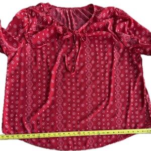 NWOT Eytino 3X Boho Red Bandana Patterned Women's Top w/ Long Sleeve Ruffle Cuff